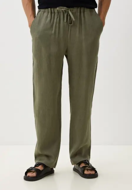 Брюки In Linen. Цвет: хаки.